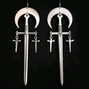Crescent Moon Dagger Sword Earrings Brand New
